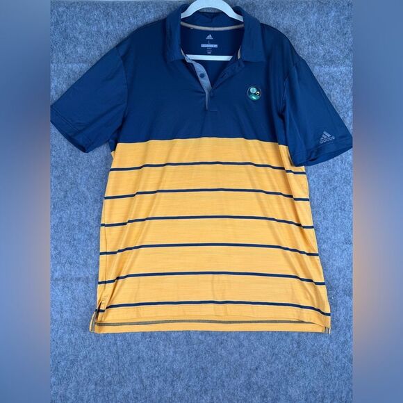 Adidas Golf Polo Shirt Men’s Large Blue Yellow Striped Short Sleeve Performance - Picture 1 of 7